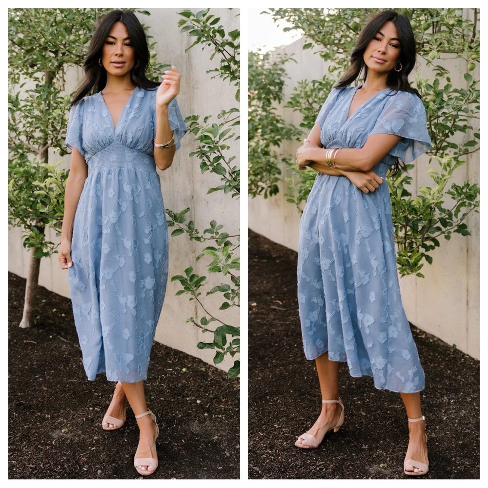 Baltic Born June Smocked Midi Dress in Blue